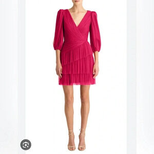 ML MONIQUE LHUILLIER Sz 4 Wrap-effect pleated point d'esprit babydoll dress